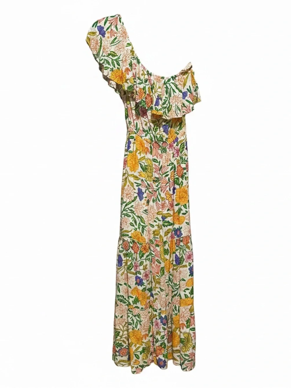 Flying Tomato Off-Shoulder Floral Maxi Dress Yellow and Green Women’s L